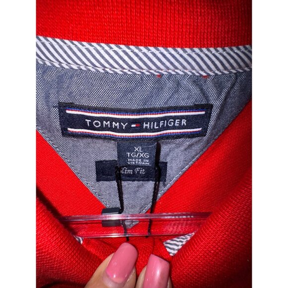 Tommy Hilfiger Mens Red Slim Fit Polo Shirt XL NWT Casual Classic Preppy Y2K - Picture 3 of 9
